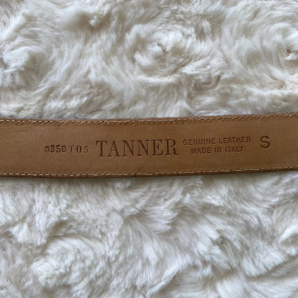 Tanner Lizard Embossed Belt Womens Small Cream Genuine Leather Italy Old Money